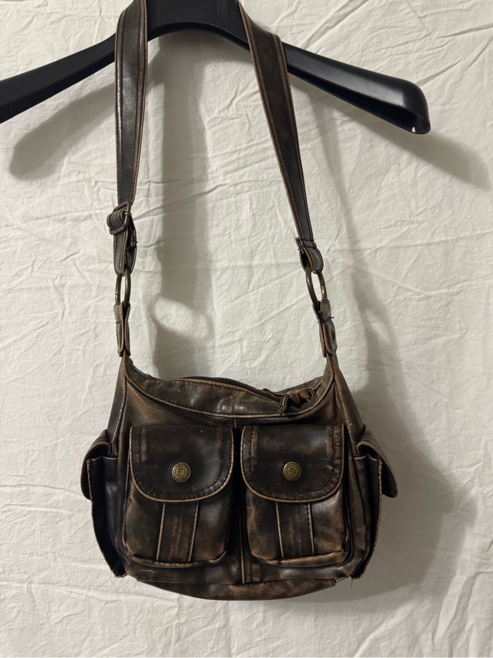 Distressed Brown Leather Crossbody Bag